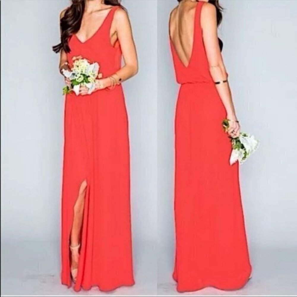 Show Me Your MuMu Chiffon Red Orange Kendall Maxi Dress, Size L